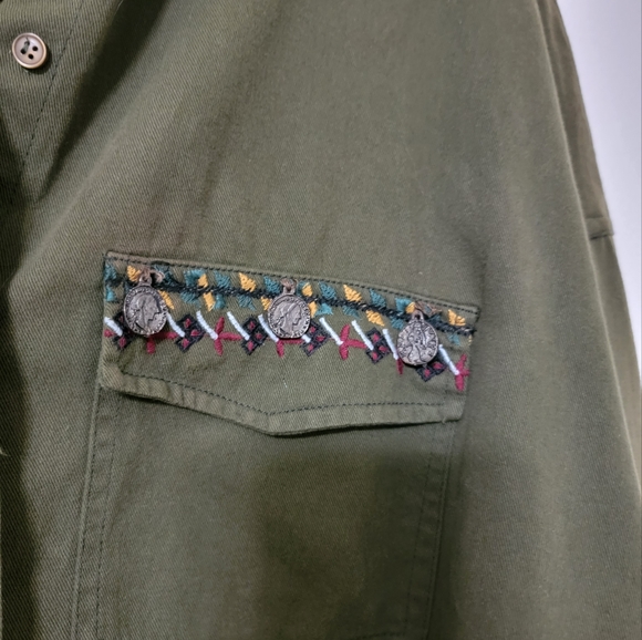 Anthropologie Beautiful Stories Oversize Green Embellished Boho Jacket Sz M - Picture 4 of 7